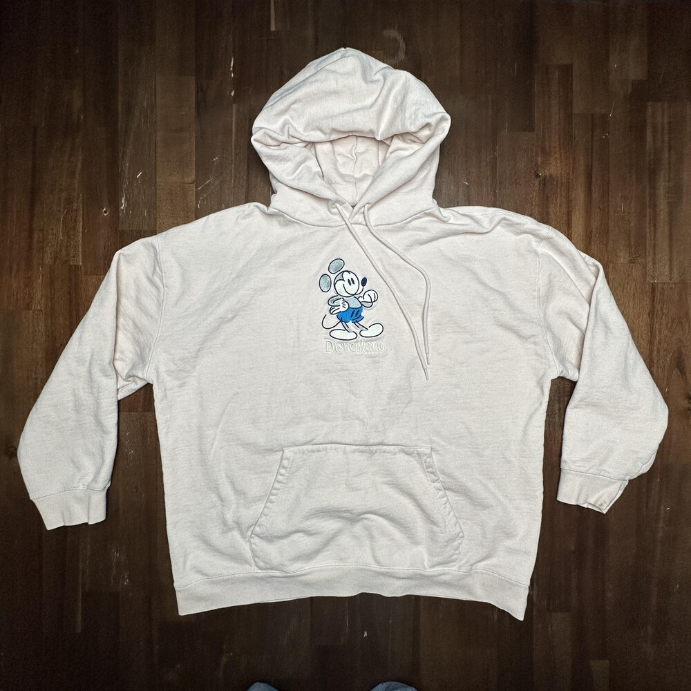 Disney Mickey Mouse Disneyland Hoodie Mens 3XL Cream Organic Cotton Pullover